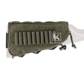 KRYDEX Tactical Rifle Stock Pack For Right Hand Cheeck Pad Buttstock Ammo Holder Hunter Utility Accessories Pouch (Color: Ranger Green)